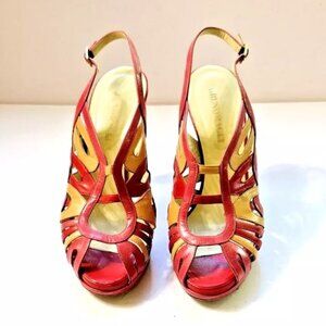 Vintage Bruno Magli Size 7 Strappy Slingback Platform Heels Sandals Mod Retro